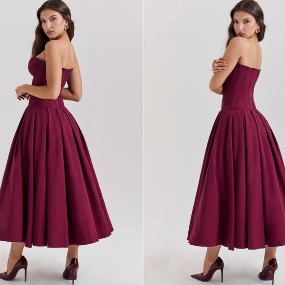 NWOT HOUSE OF CB LADY Wine Strapless Midi Dress SIZE S PLUS CUP - Picture 3 of 3